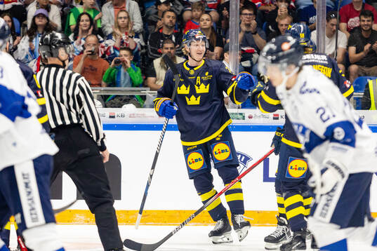 Rasmus Dahlin of Sweden celebrates the 1-1 goal