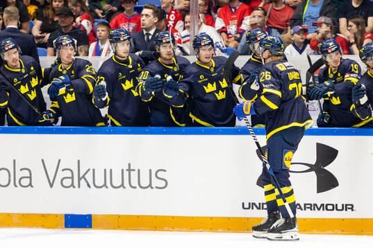 Rasmus Dahlin of Sweden celebrates the 1-1 goal