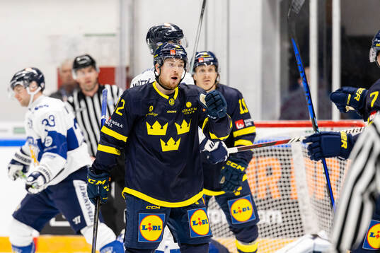 Jesper Fröden of Sweden celebrates the 3-3 goal