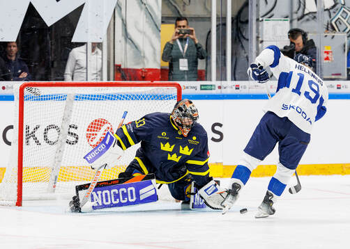 Goaltender Ersson Samuel of Sweden and Helenius Konsta of