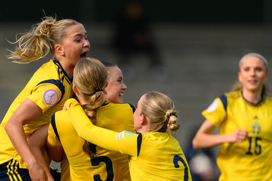 Players of Sweden celebrate the 2-2 goal by Fabienne