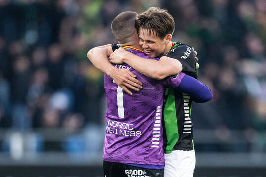 GAIS Mergim Krasniqi och Axel Henriksson jublar