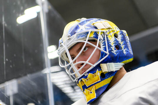 goalkeeper Jesper Wallstedt of Sweden at a practice session