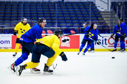 Lucas Raymond and Max Friberg of Sweden at a practice