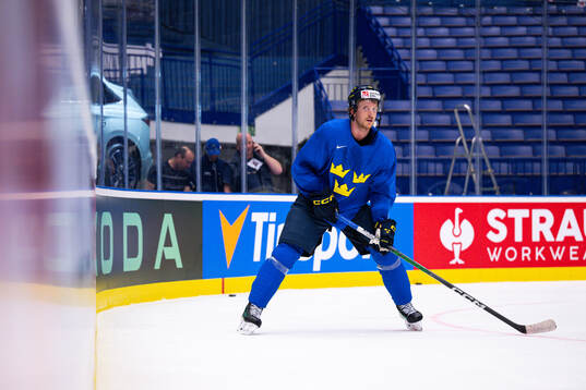 Jonas Brodin of Sweden at a practice session