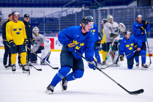 Rasmus Dahlin of Sweden at a practice session
