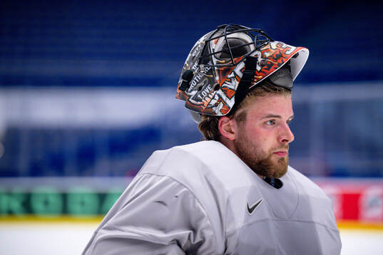 Goalkeeper Samuel Ersson of Sweden at a practice session