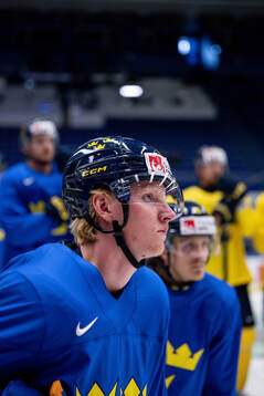 Rasmus Dahlin of Sweden at a practice session