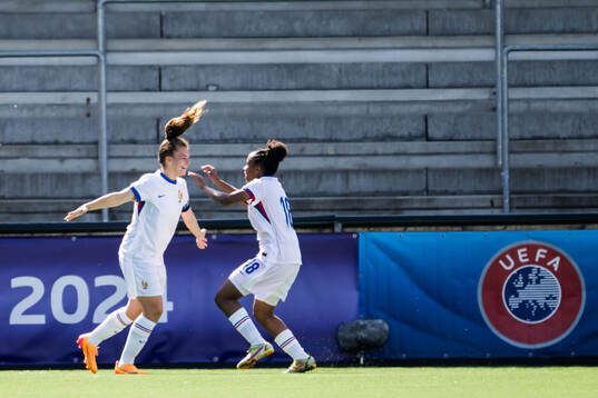 Lina Gay and Kentissia Bacoul Juillard of France celebrates
