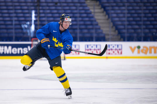 Rasmus Dahlin of Sweden at a practice session