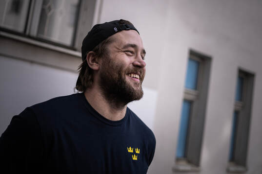 Victor Hedman poses for a portrait at a press event with