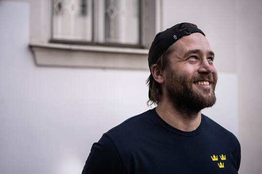 Victor Hedman poses for a portrait at a press event with