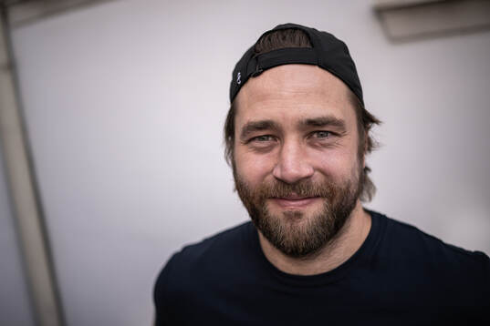 Victor Hedman poses for a portrait at a press event with