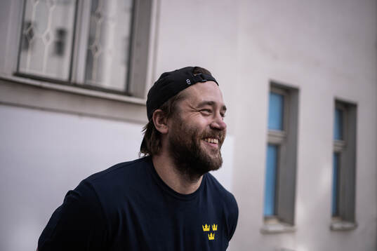 Victor Hedman pose for a picture at a press event with