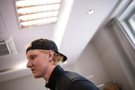 Rasmus Dahlin at a press event with Sweden