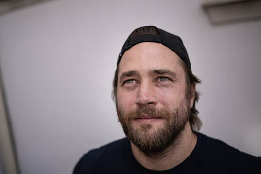 Victor Hedman poses for a portrait at a press event with