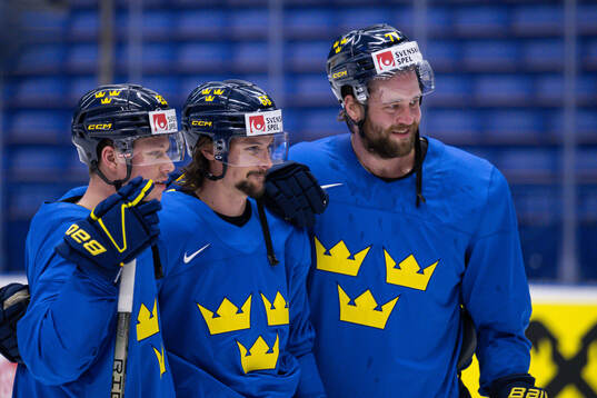 Lucas Raymond, Erik Karlsson and Victor Hedman of Sweden at