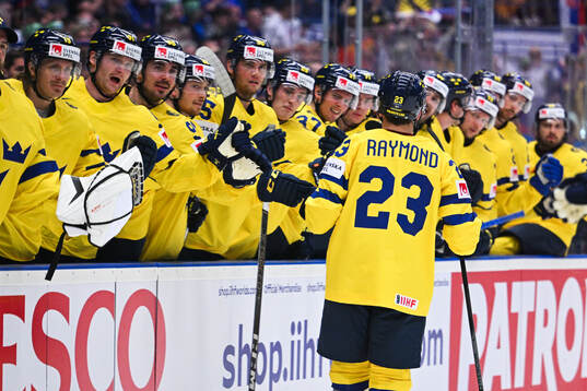 Lucas Raymond of Sweden celebrates