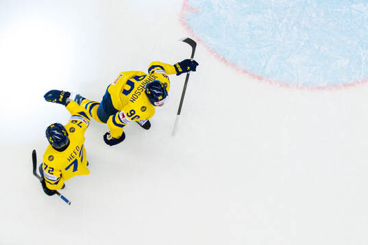 Tim Heed and Marcus Johansson of Sweden celebrate the 3-1