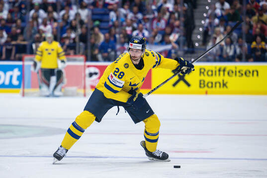 Marcus Pettersson of Sweden uring the 2024 IIHF Ice Hockey
