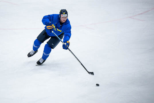 Rasmus Dahlin of Sweden at a practice session
