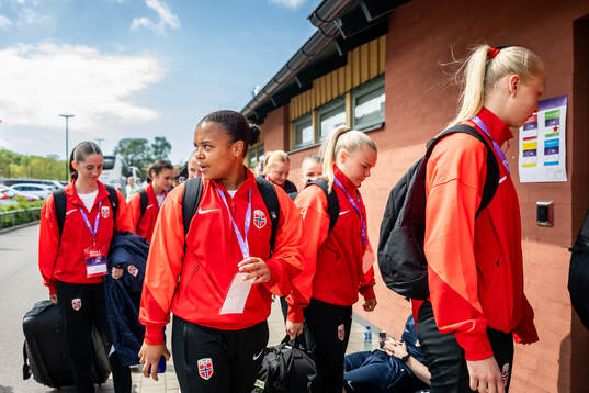 Goalkeeper Maria Kroken of Norway arrives at the stadium