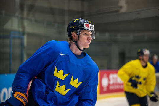 Rasmus Dahlin of Sweden at a practice session