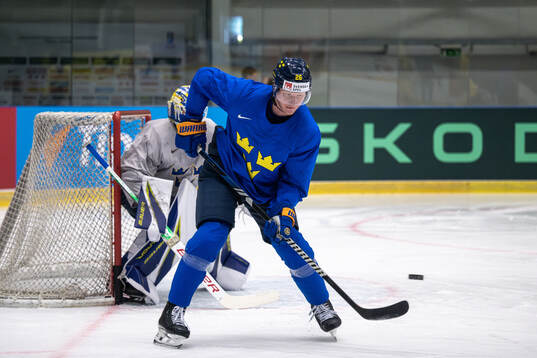 Rasmus Dahlin of Sweden at a practice session