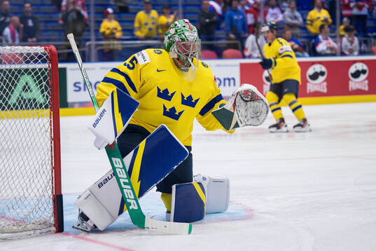 Goaltender Filip Gustavsson of Sweden
