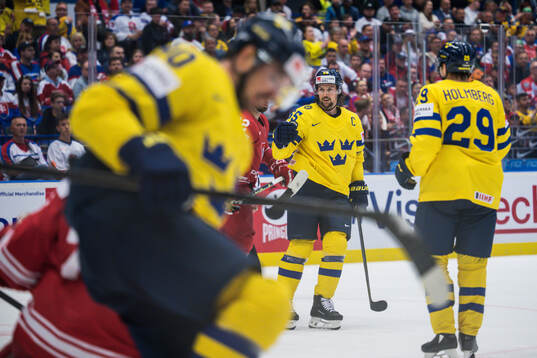 Erik Karlsson of Sweden celebrates