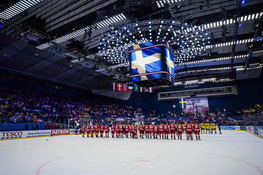 Players of Poland and of Sweden line-up for the national