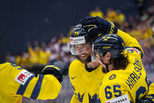 Adrian Kempe, Victor Hedman and Erik Karlsson of Sweden
