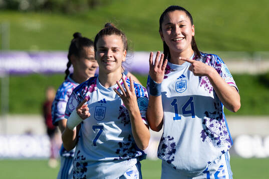 Noa Ortega and Lua Calo of Spain celebrate