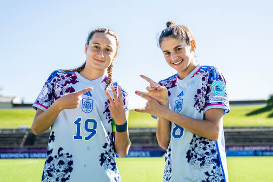 Alba Cerrato and Lucia Rivas of Spain celebrate