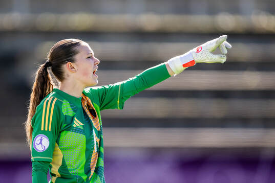 Goalkeeper Aude Waldbillig of Belgium