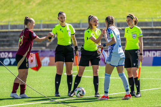 Referee Fabienne Miche, Assistant referee Edjena Kapxhiu,
