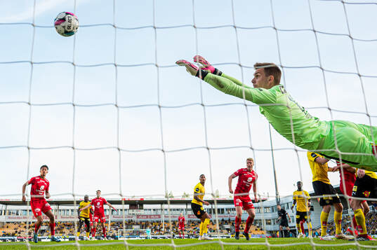 Sivert Heltne Nilsen of Brann scores the 0-1 goal behind