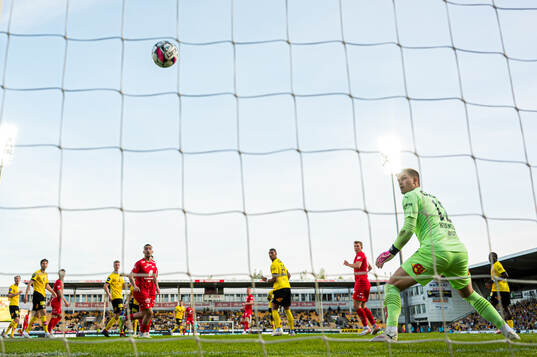 Joachim Soltvedt of Brann scores the 0-2 goal behind Mads