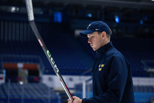 Goaltender coach Anthon Hansson of Sweden at a practice