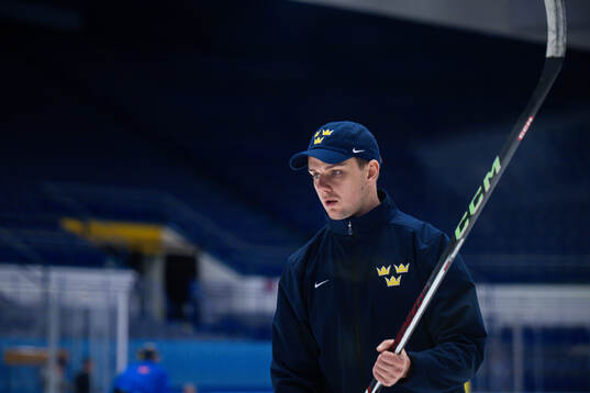 Goaltender coach Anthon Hansson of Sweden at a practice