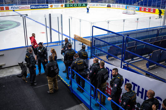 The police search the arena for suspicious objects