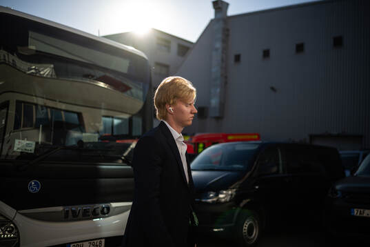 Rasmus Dahlin of Sweden arrives to the arena