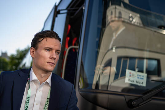 Victor Olofsson of Sweden arrives to the arena