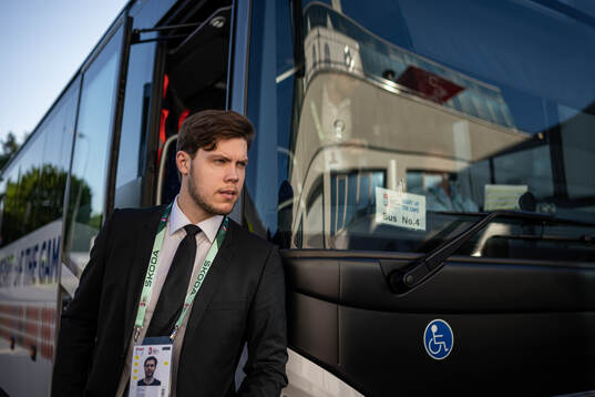 Goaltender Jesper Wallstedt of Sweden arrives to the arena