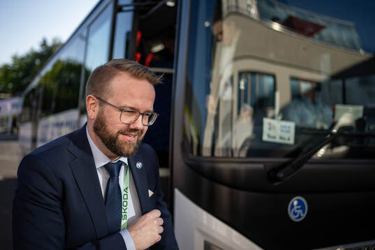 Media officer Linus Hugosson of Sweden arrives to the arena