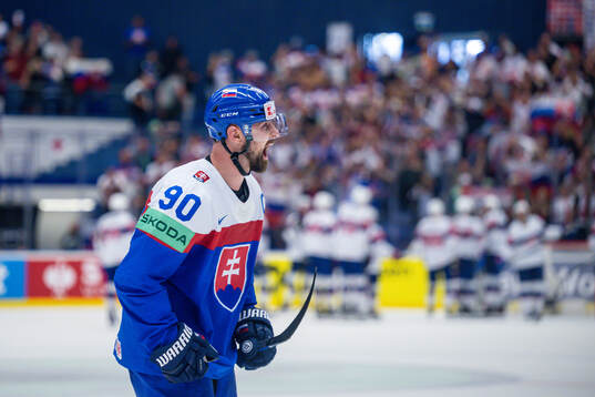 Tomas Tatar of Slovakia celebrates the overtime win