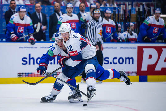 Juraj Slafkovsky of Slovakia and Matt Boldy of USA