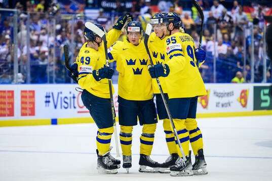 Victor Olofsson of Sweden celebrate with teammates