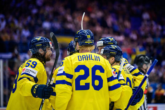 Rasmus Dahlin of Sweden celebrates