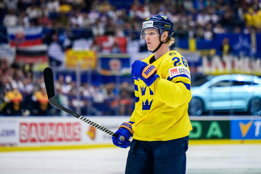 Rasmus Dahlin of Sweden celebrates